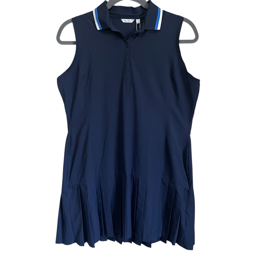 Lady Hagen Polo Sleeveless Golf Pleated Dress; Navy; Size XXL